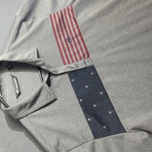 Travis Mathew Shirt Men's L Grey With Blue And Red Stripe Golf Performance Polo